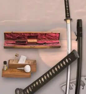 KATANA PROFESSIONELL SAMURAJSVÄRD I KOLSTÅL + FÖRVARINGSLÅDA
