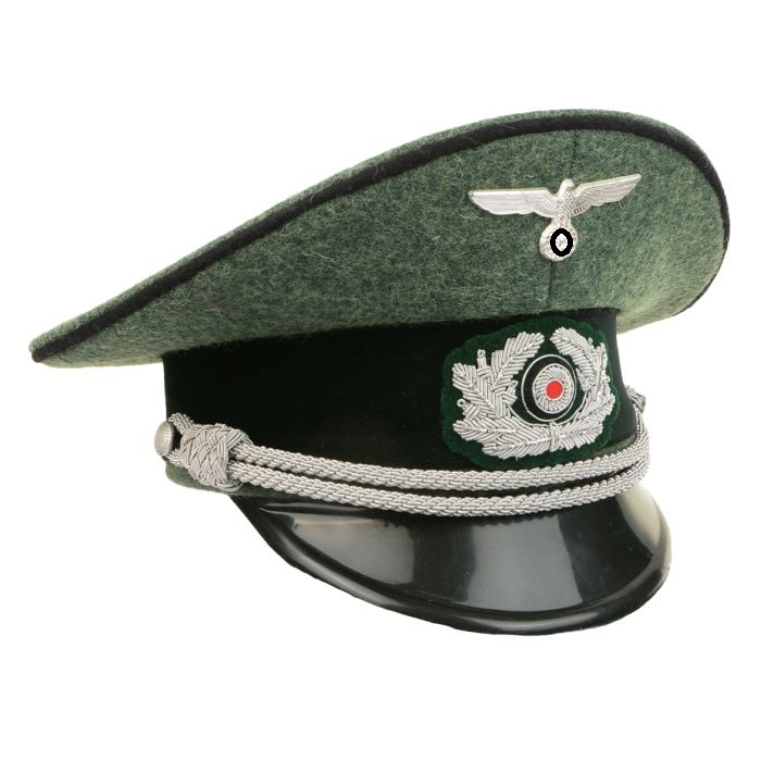 Tysk WWII arméofficers visirkeps - Fältgrå - Svart kantband